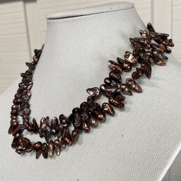 Gorgeous vintage double strand bronze Keshi teeth pearls - Picture 2 of 7